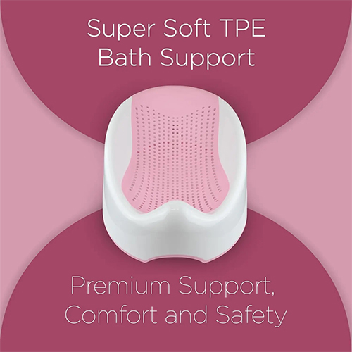 حوض استحمام للأطفال مانع للانزلاق مع مسند رأس مائل باللون الوردي